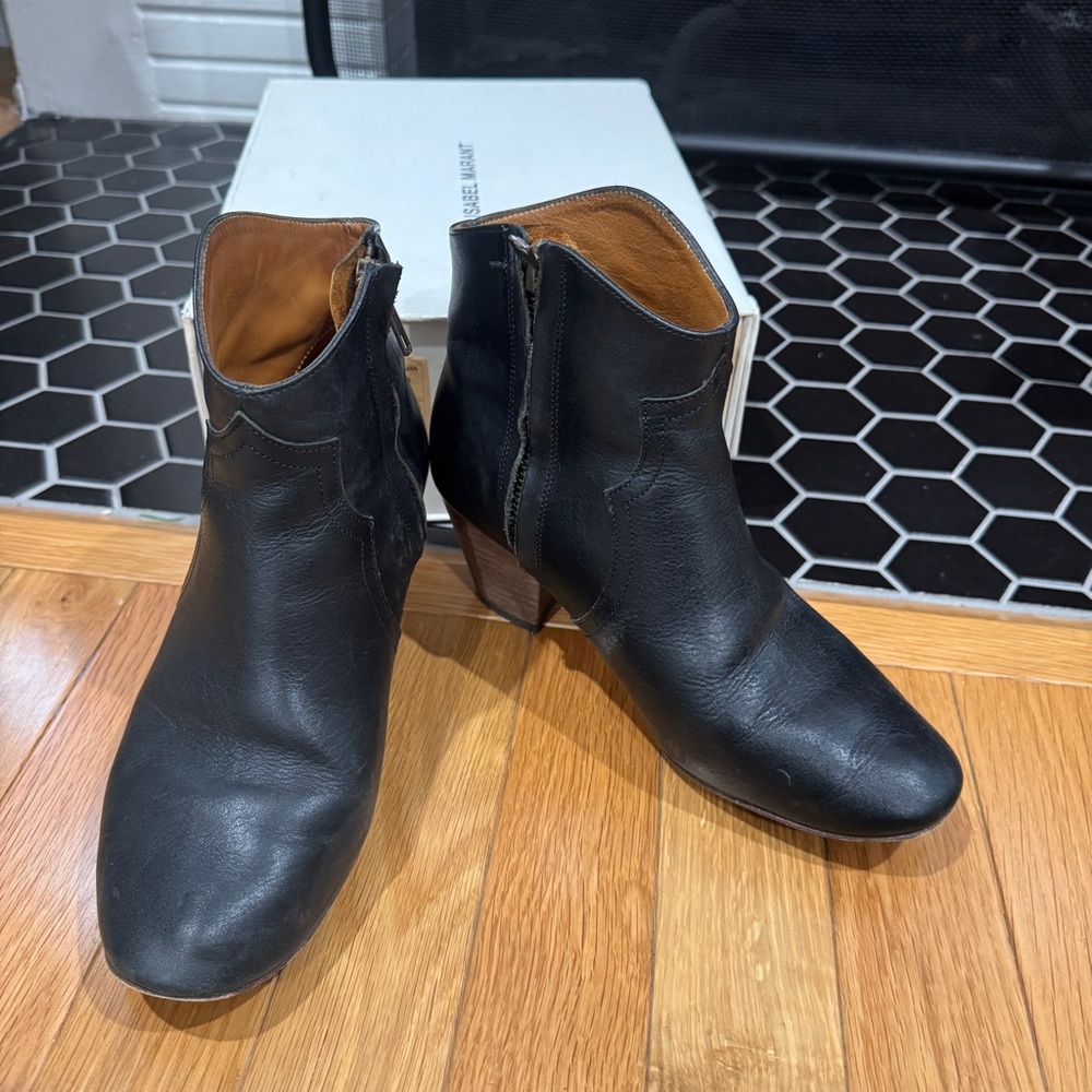 Isabel Marant Black Dicker Leather Ankle Booties US Sz 7 / EU Sz37